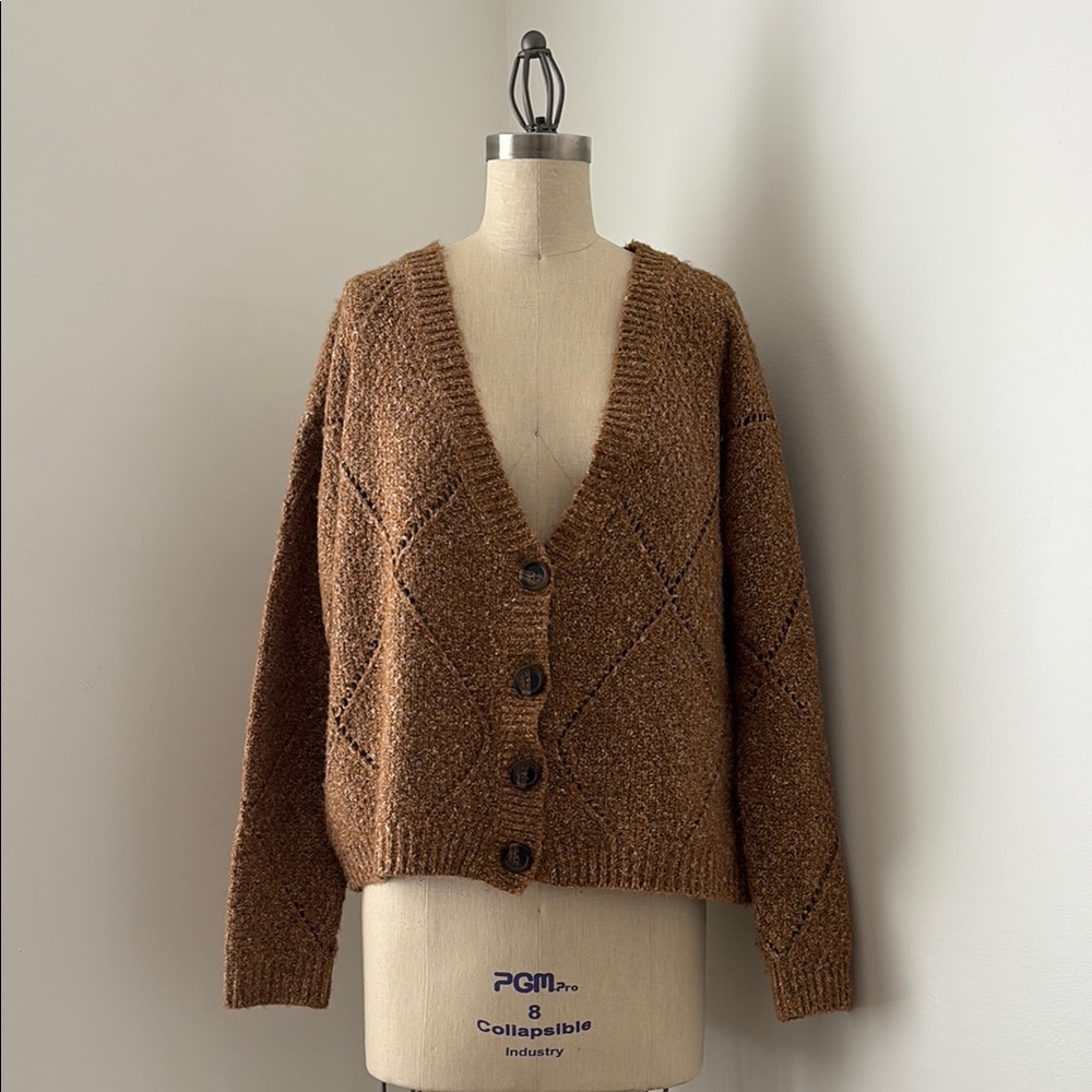 Cozy Brown Knit Cardigan Sweater